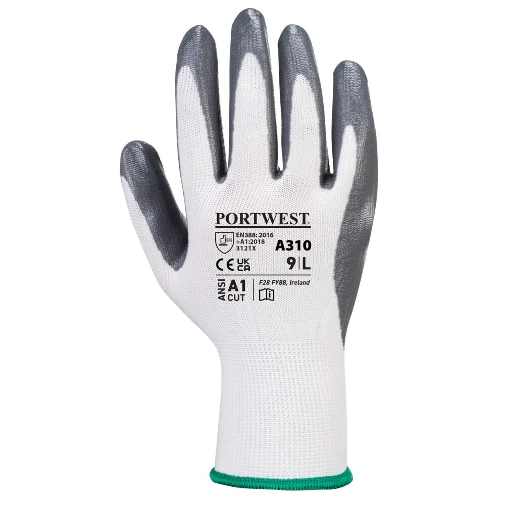 A310 Nitrile Work Gloves Flexible Grip Gray/White, Medium-KarWorkwear