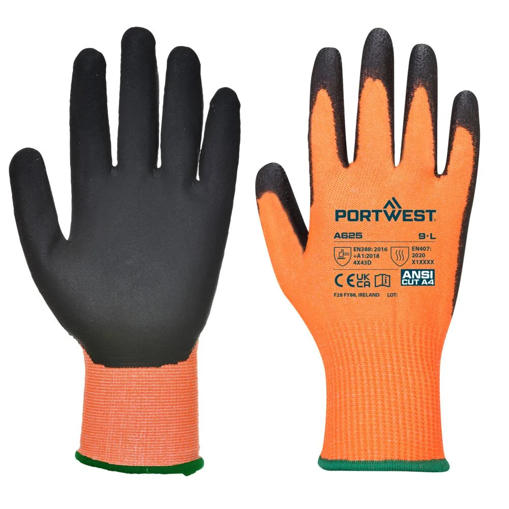 A625 Vis-Tex Cut Resistant Work Gloves PU Palm Coated Gloves Yellow/Black, Large-KarWorkwear
