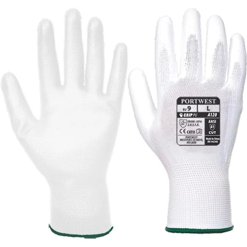 VA120 Smooth Vending PU Coated Palm Dipped Work Gloves White, Large-KarWorkwear
