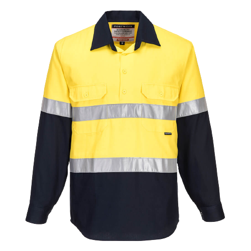 Portwest Hi-Vis Two Tone Regular Weight Long Sleeve Closed Front Shirt Tape MC10-KarWorkwear