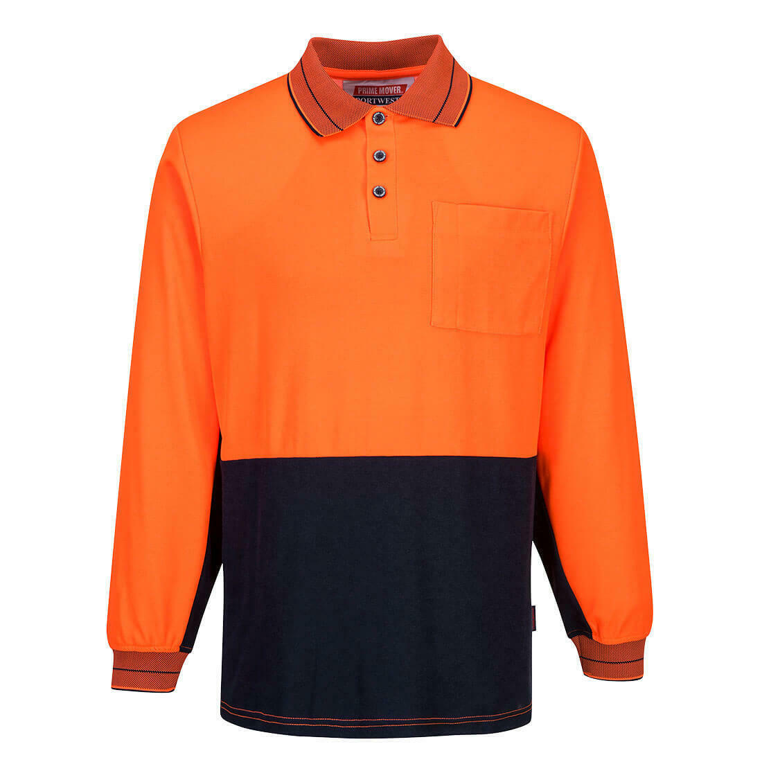 Portwest Mens Hi-Vis Prime Mover Cotton Long Sleeve Work Polo Shirt 2 Tone MP213-KarWorkwear