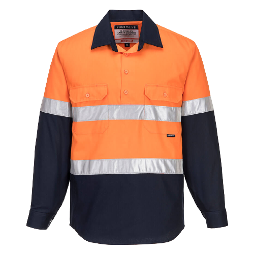 Portwest Hi-Vis Two Tone Regular Weight Long Sleeve Closed Front Shirt Tape MC10-KarWorkwear