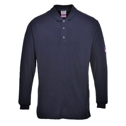Portwest Flame Resistant Anti-Static Long Sleeve Polo Shirt Ribbed Collar FR10-KarWorkwear