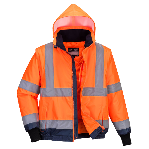 Portwest Hi-Vis Essential 2-in-1 Bomber Jacket with tape Reflective Safety MJ464-KarWorkwear
