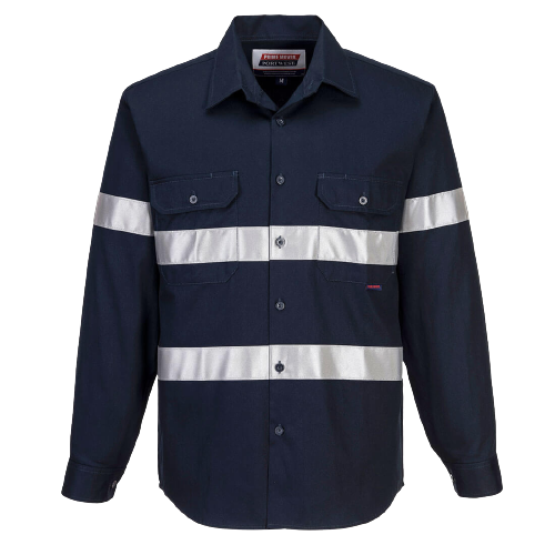 Portwest Geelong Shirt, Long Sleeve, Regular Weight Reflective Safety MA908-KarWorkwear