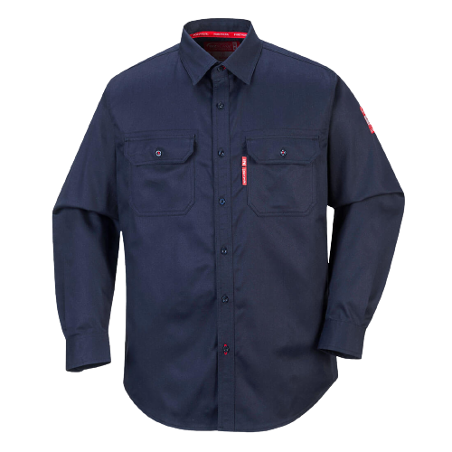 Portwest Bizflame 88/12 Shirt Navy Collared Button Flap Closure Long Sleeve FR89-KarWorkwear