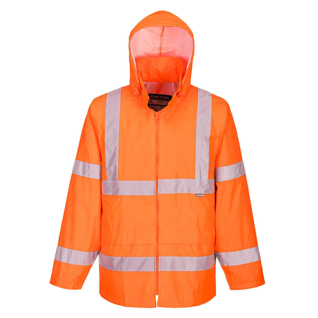Portwest Mens Hi-Vis Rain Jacket Reflective Taped Hood Work Safety Comfy H440-KarWorkwear