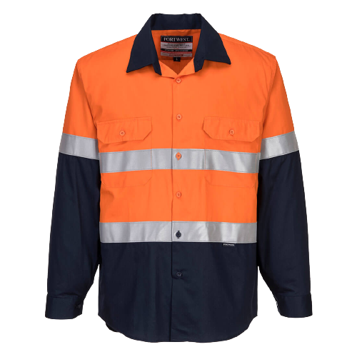 Portwest Flame Resistant Shirt Hi-Vis Work Long Sleeve Closed Front Taped MF101-KarWorkwear