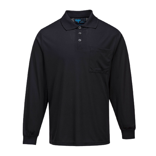 Portwest Long Sleeve Solid Colour Micro Mesh Polo Black Casual Shirt MP103-KarWorkwear