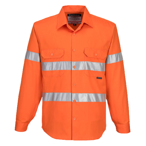 Portwest Hi-Vis Regular Weight Long Sleeve Shirt Tape Reflective Safety MA191-KarWorkwear