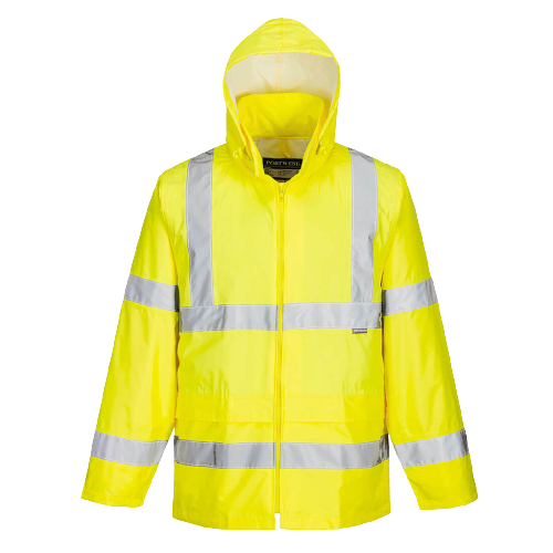 Portwest Mens Hi-Vis Rain Jacket Reflective Taped Hood Work Safety Comfy H440-KarWorkwear