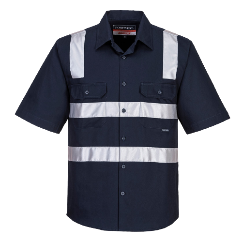 Portwest Brisbane Shirt, Short Sleeve, Regular Weight Reflective Work MS909-KarWorkwear