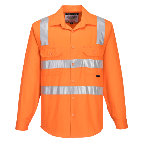 Portwest Hi-Vis Regular Weight Long Sleeve Shirt with Tape over Shoulder MS191-KarWorkwear