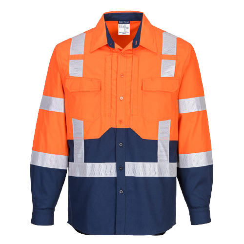 Portwest Hi-Vis Stretch Long Sleeve Shirt Reflective Tape Work Safety MS103-KarWorkwear
