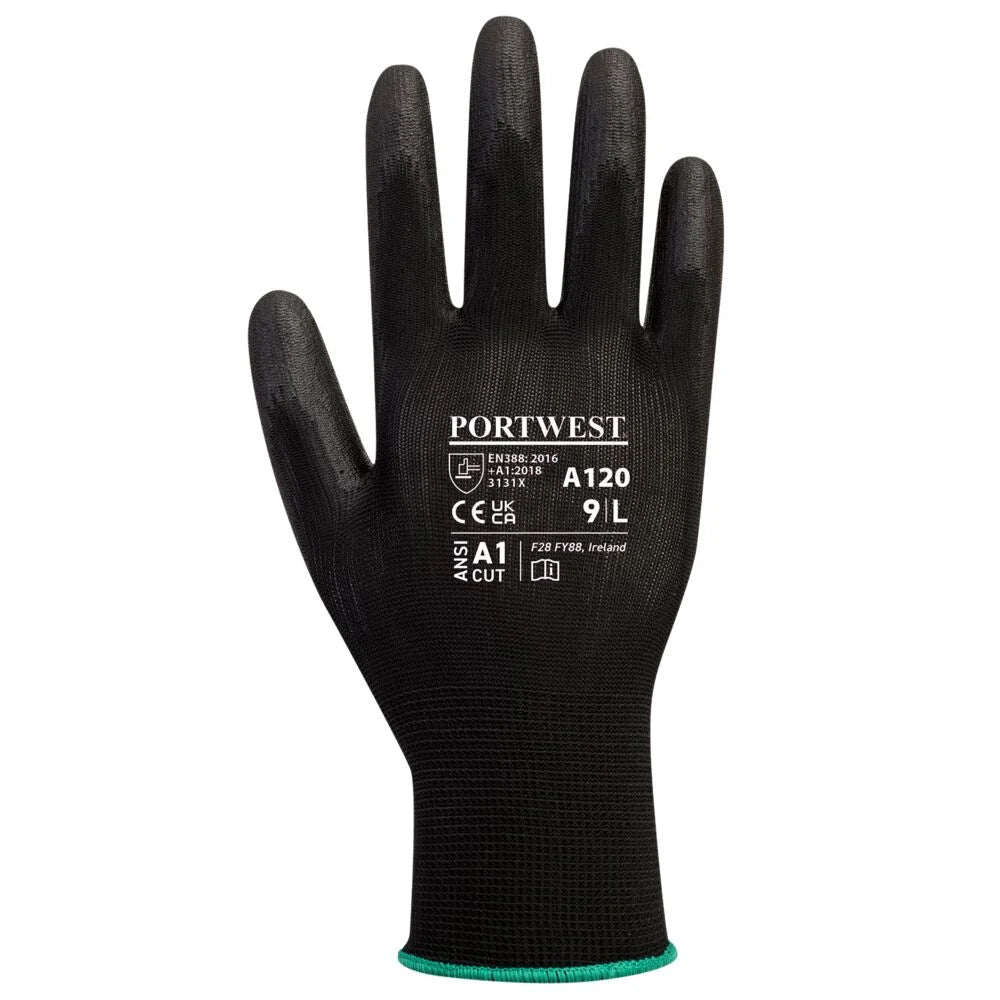 A120 Work Gloves PU Palm Dipped Abrasion and Tear Resistant Black, X-Small-KarWorkwear