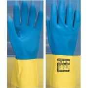 A801 Double Dipped Latex Gauntlet Yellow/Blue, Large-KarWorkwear