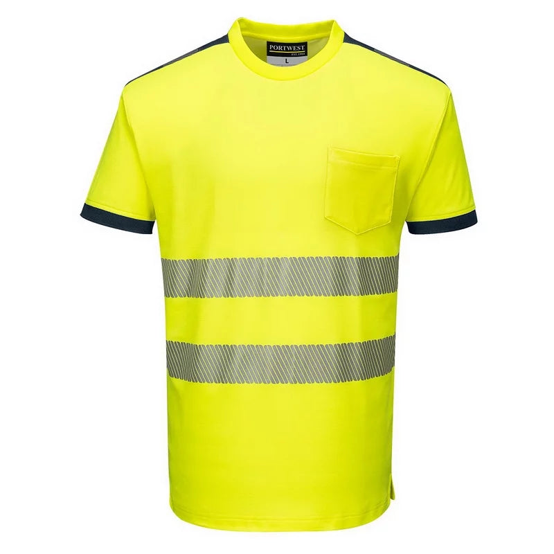 T181 PW3 Hi-Vis Short Sleeve Safety T-Shirt Yellow/Black, Medium-KarWorkwear