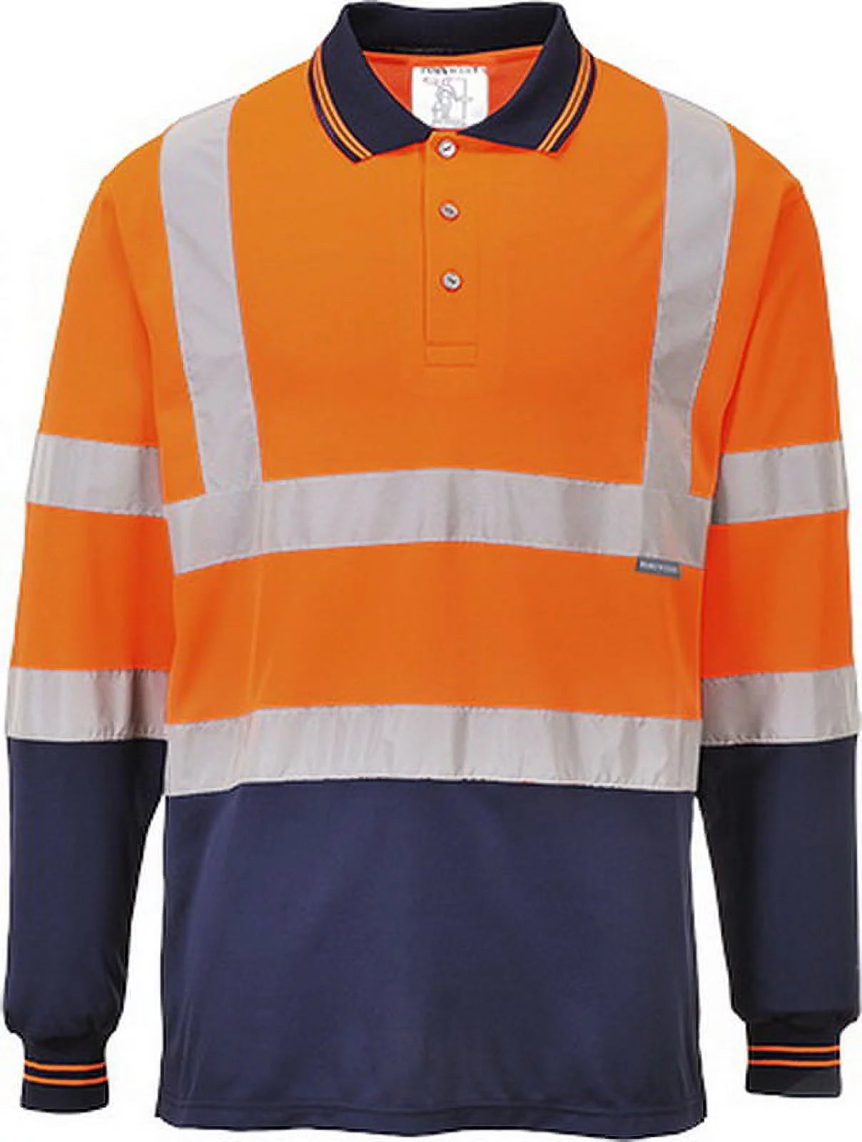 S279 Two-Tone Long Sleeve Polo Shirt Orange/Navy, Large-KarWorkwear