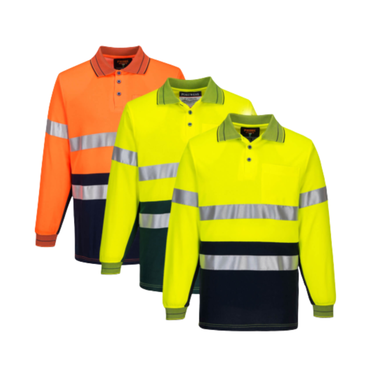 Portwest Mens Prime Mover Long Sleeve Cotton Work Shirt Polo Hi-Vis Taped MP313-KarWorkwear