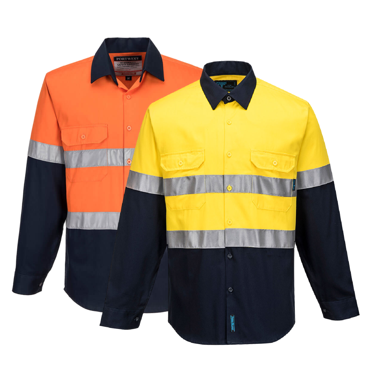 Portwest Mens Prime Mover Work Hi-Vis Two Tone Long Sleeve Shirt Taped MA101-KarWorkwear