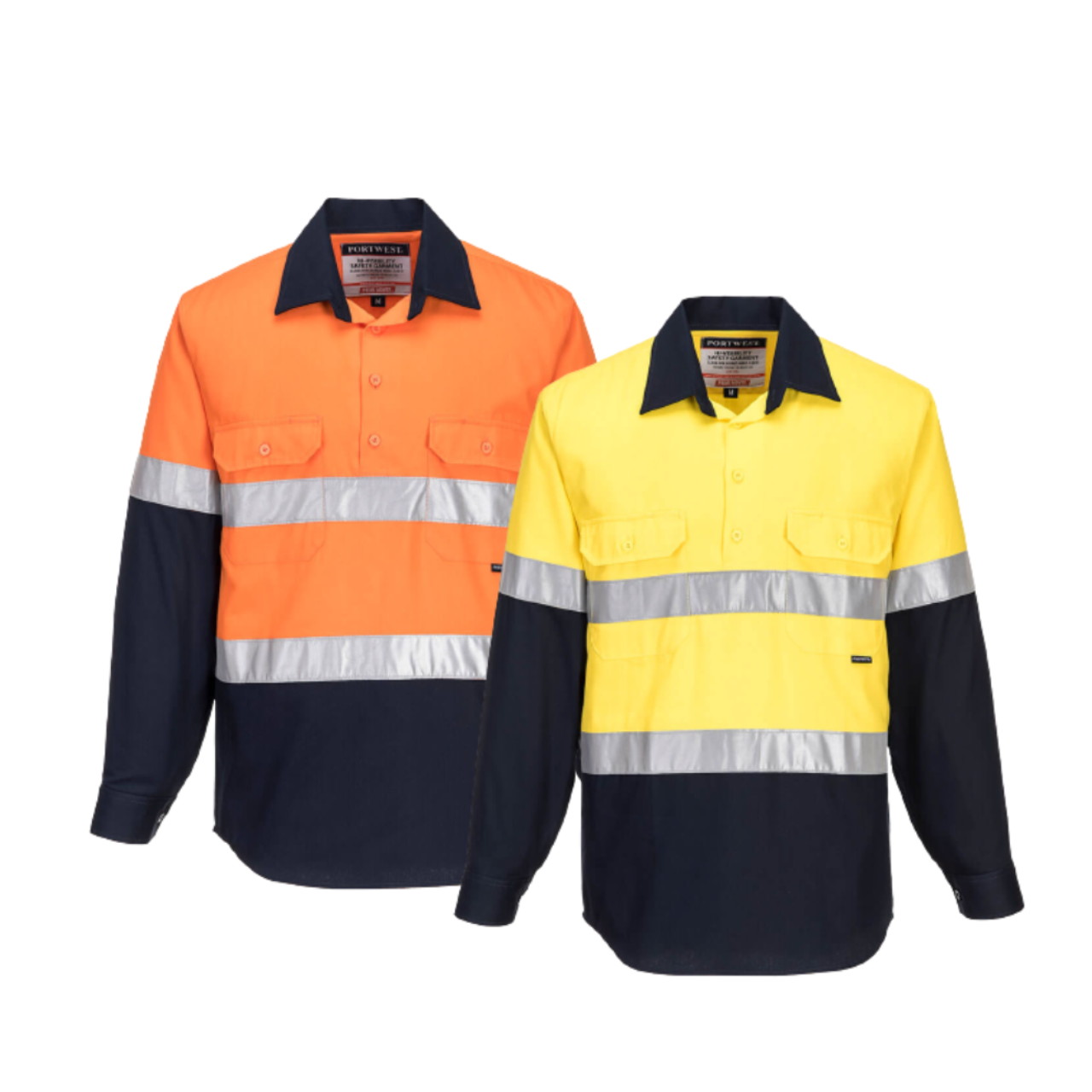 Portwest Hi-Vis Two Tone Regular Weight Long Sleeve Closed Front Shirt Tape MC10-KarWorkwear