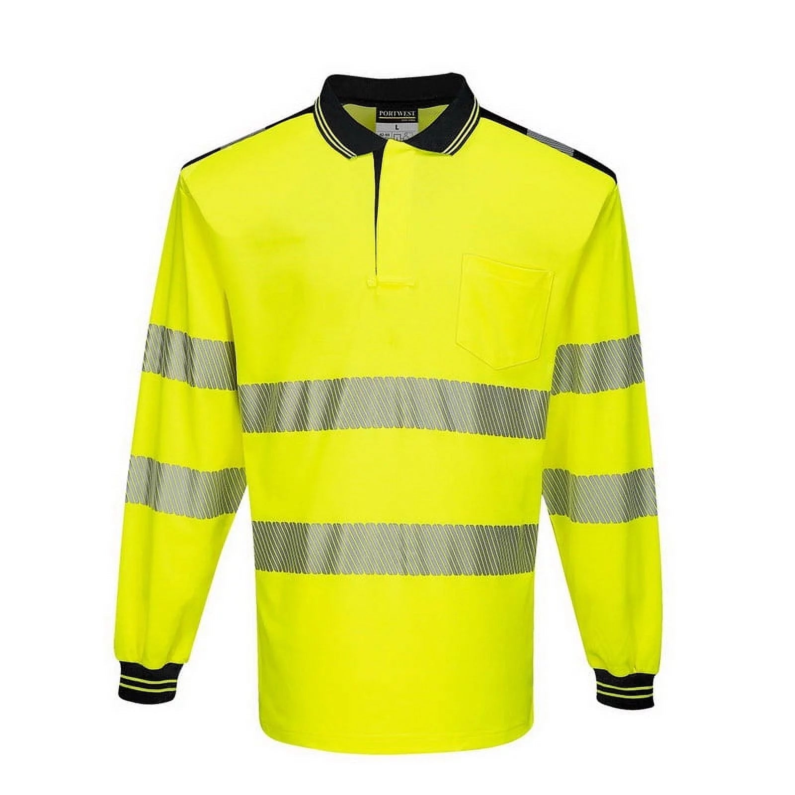 T184 PW3 Hi-Vis Long Sleeve Polo Safety Shirt Yellow/Black, Medium-KarWorkwear