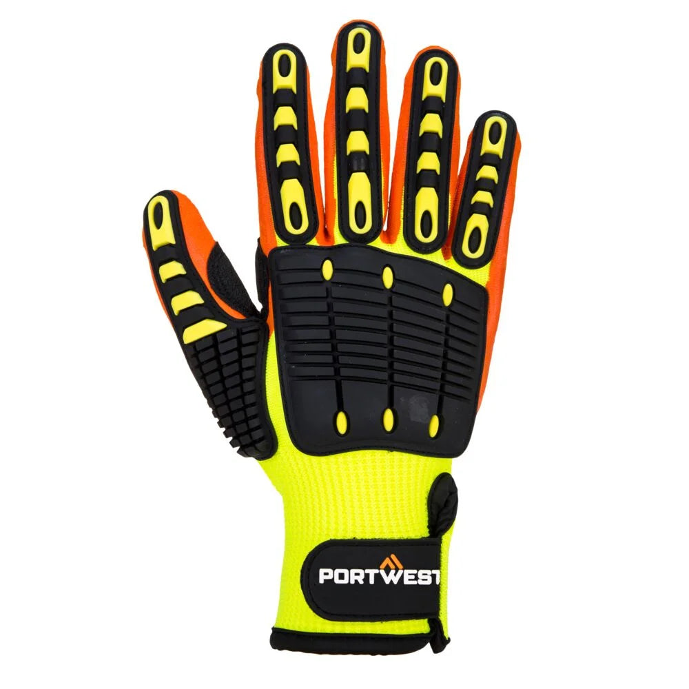 A721 Lightweight anti Impact Nitrile Grip Safety Work Gloves Yellow/Orange, Small-KarWorkwear