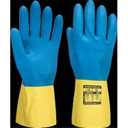 A801 Double Dipped Latex Gauntlet Yellow/Blue, Small-KarWorkwear