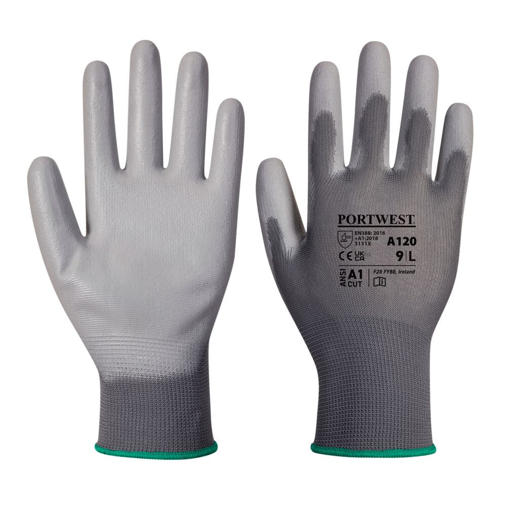 A120 Work Gloves PU Palm Dipped Abrasion and Tear Resistant Black, X-Small-KarWorkwear