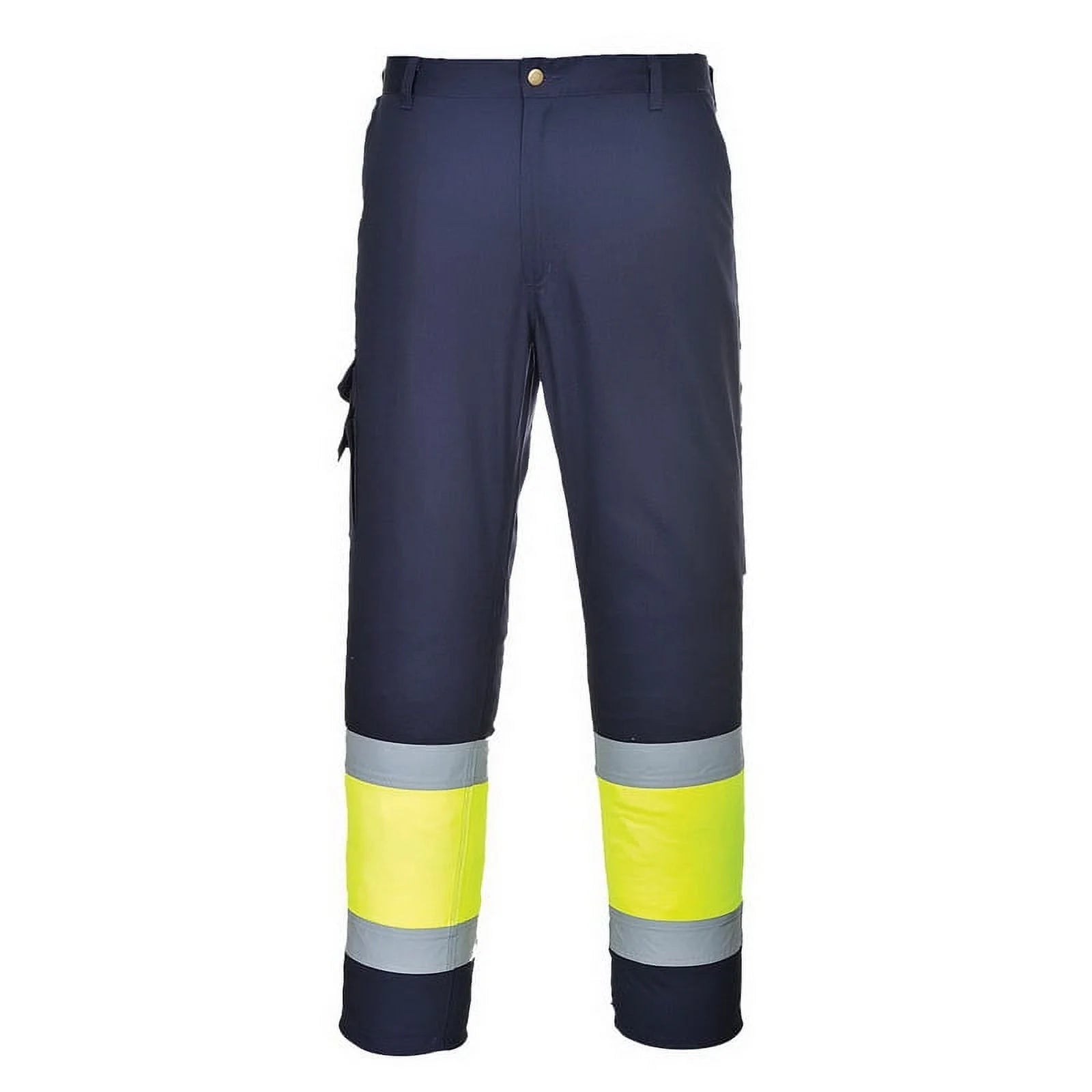 E049 Mens Reflective Two-Tone Hi-Vis Cargo Work Pants Yellow/Navy, Large-KarWorkwear