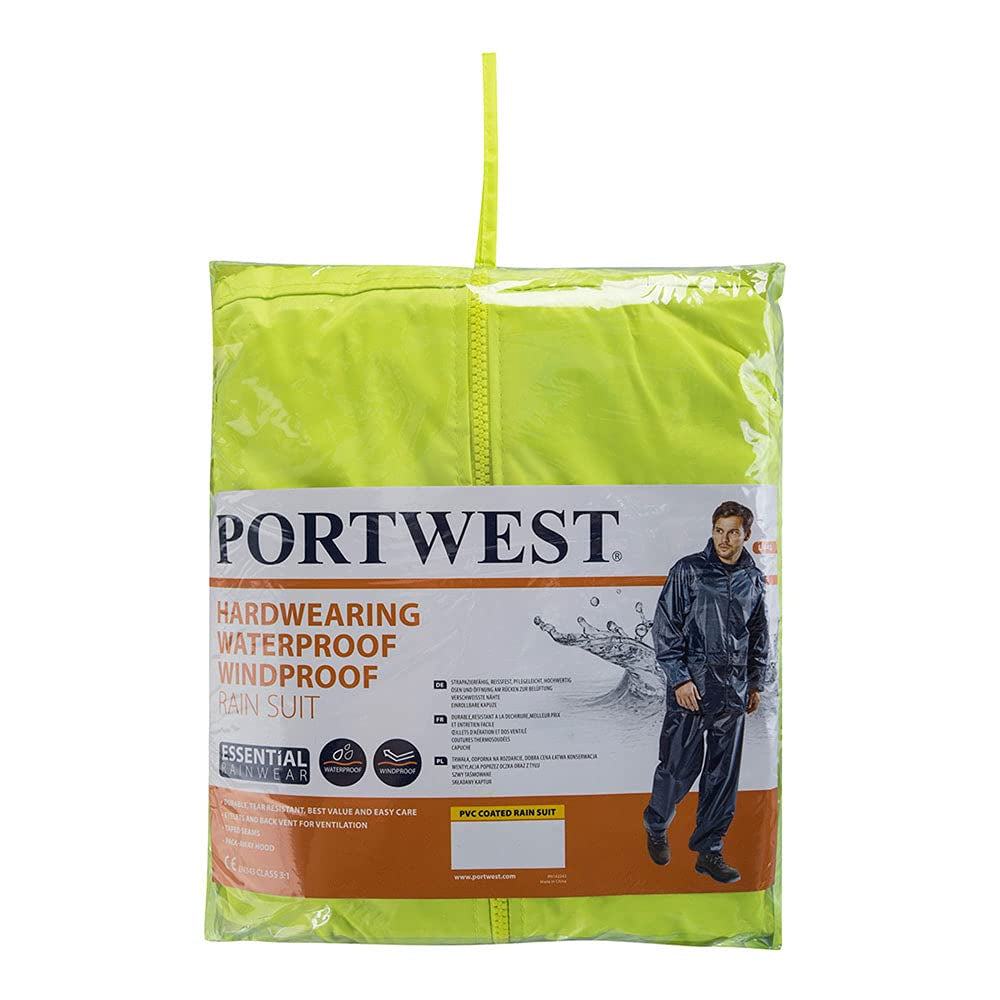 Portwest L440 Waterproof Essentials Protective Rainsuit (2 Piece Suit) Yellow, Medium-KarWorkwear